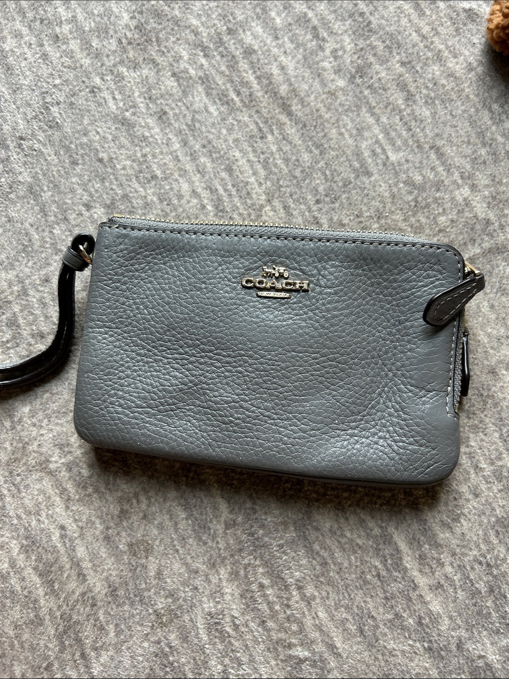 Coach Pebbled Leather Wristlet in Gray with Gold Logo